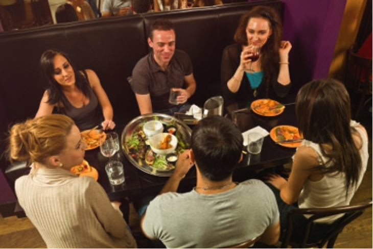 Friends dining at a restaurant