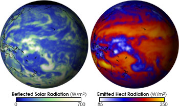 The two globes represent the clouds and the Earth's radiant energy system.